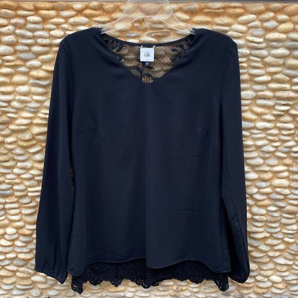 CABI Black Tempest Lace Blouse Long Sleeve Top. Size Small. EUC! - Picture 5 of 11